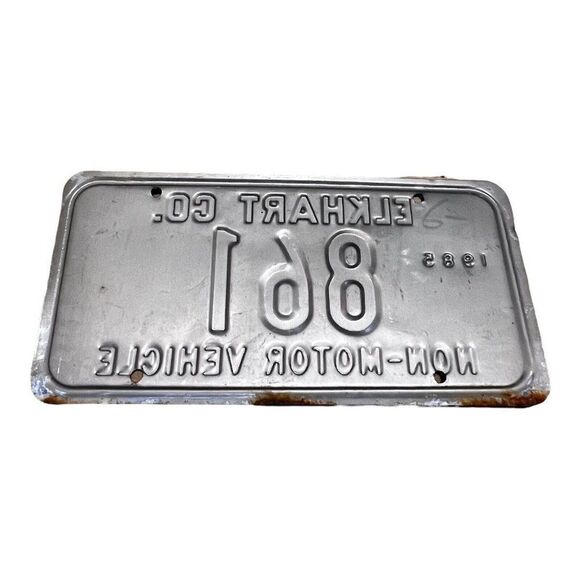 Vtg 1985 Indiana Elkhart Co. License Plate Non Motor Vehicle Original Tag # 861 - Picture 2 of 3